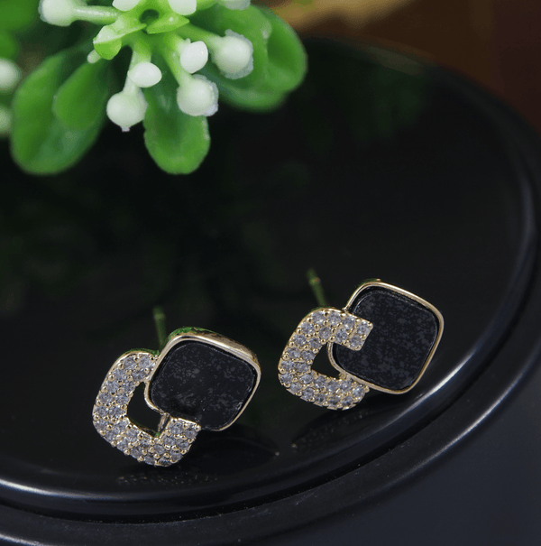 Korean Gold/Silver/Rosegold Plated Square Shaped Black Coloured CZ Stud Earring- KRNER 2974 - Trendisia