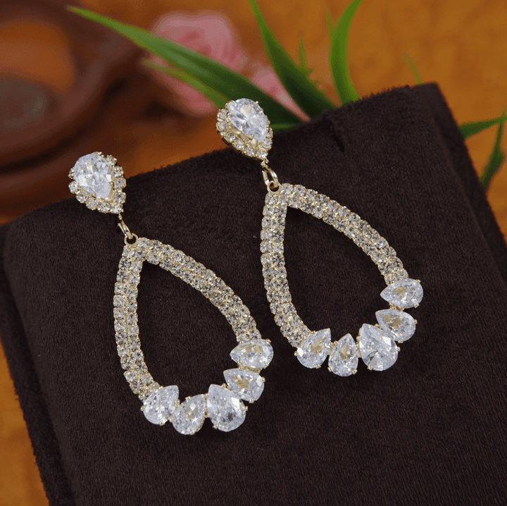 Korean Gold/Silver/Rosegold Plated Tear Drop CZ Dangle Earring- KRNER 3687 - Trendisia