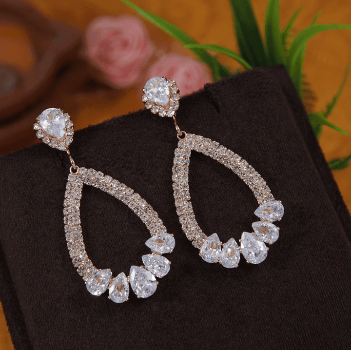 Korean Gold/Silver/Rosegold Plated Tear Drop CZ Dangle Earring- KRNER 3687 - Trendisia