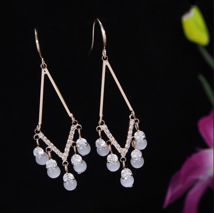 Korean Gold/Silver/Rosegold Plated Triangle Shaped CZ Pearl Earring- KRNER 3694 - Trendisia