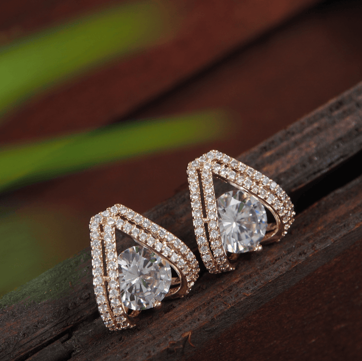 Korean Gold/Silver/Rosegold Plated Triangle Shaped CZ Stud Earring- KRNER 2985 - Trendisia