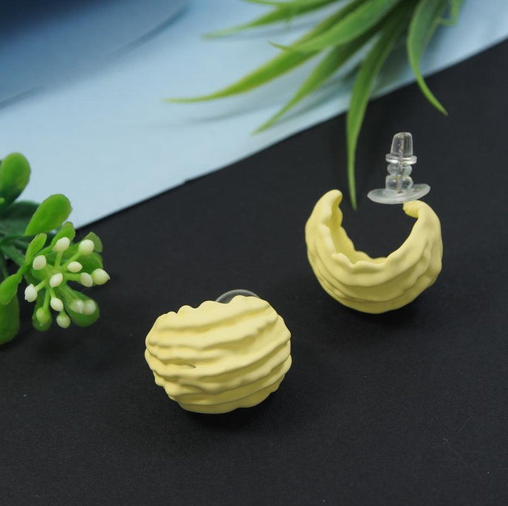 Korean White and Yellow Coloured Blow Shell Stud Earring- KRNER 4659 - Trendisia