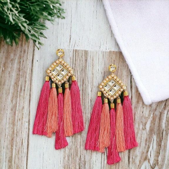 Kundan and Tassle Dangle Pink Earrings for Women - Trendisia