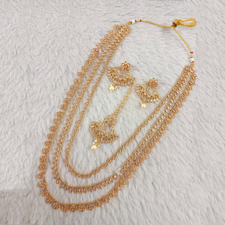 Layered Necklace Set with Earrings & Maang Tika - Trendisia