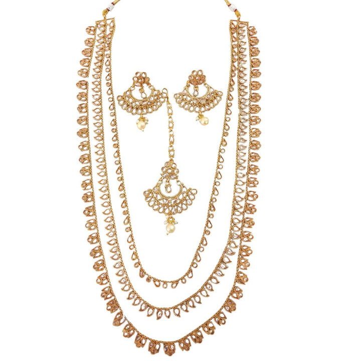 Layered Necklace Set with Earrings & Maang Tika - Trendisia
