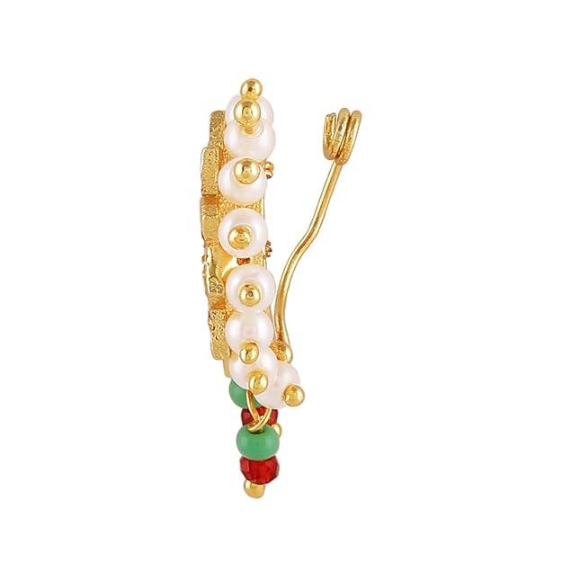 Maharashtrian Traditional Gold-Plated Nose Pin with Pearl and Stone Accents - Trendisia