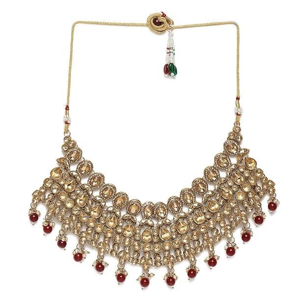 Maroon Gold-Plated AD Studded Jewellery Set - Trendisia