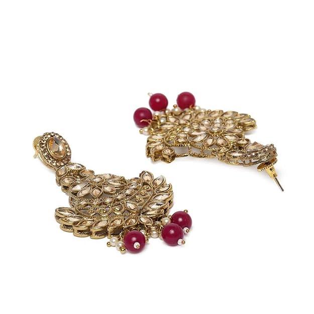 Maroon Gold-Plated AD Studded Jewellery Set - Trendisia