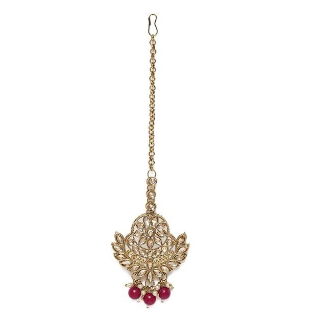 Maroon Gold-Plated AD Studded Jewellery Set - Trendisia