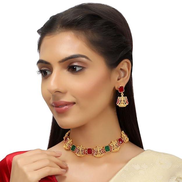 Gold-Plated Stone Temple Jewellery Set - Trendisia