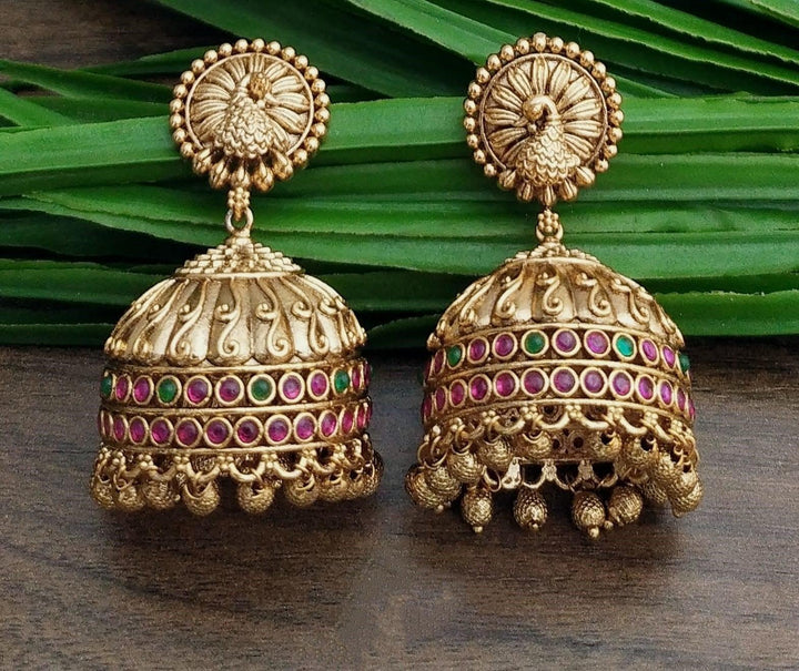 Matte Gold Plated Jhumki Earrings - Trendisia