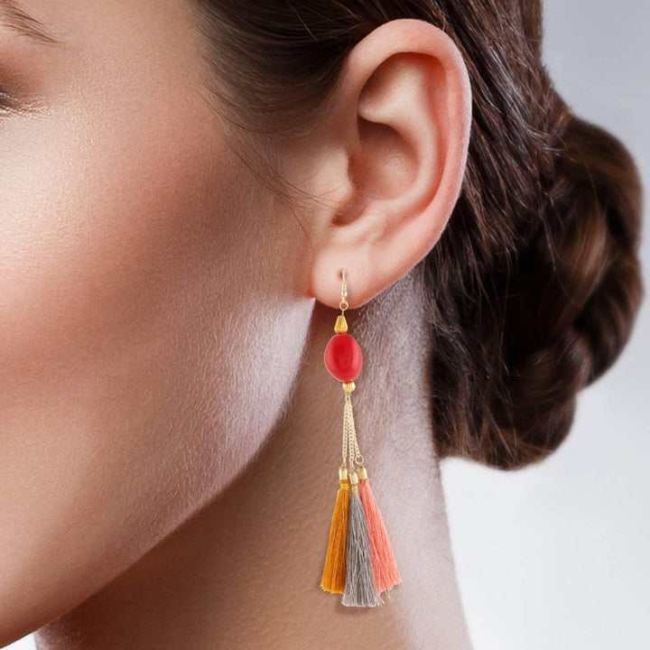 Multi-Color Gold Plated Tassle Dangler Earrings for women - Trendisia