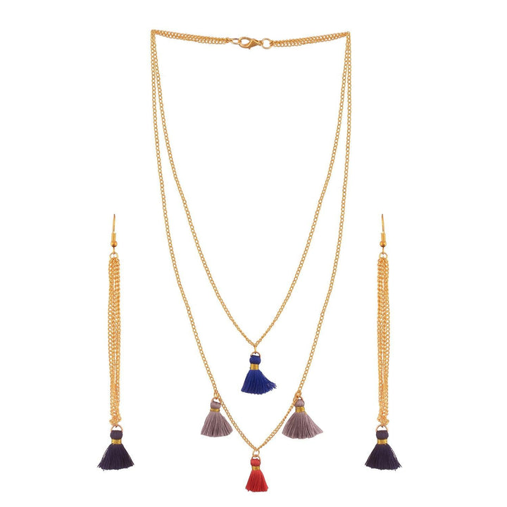 Multicolor Tassel Necklace and Earring Set - Trendisia