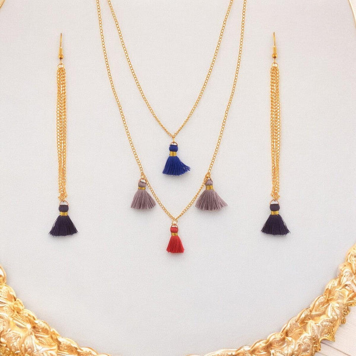 Multicolor Tassel Necklace and Earring Set - Trendisia