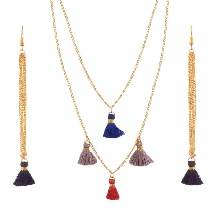 Multicolor Tassel Necklace and Earring Set - Trendisia