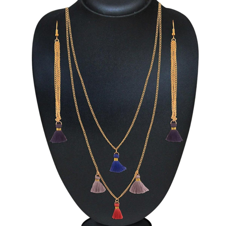 Multicolor Tassel Necklace and Earring Set - Trendisia