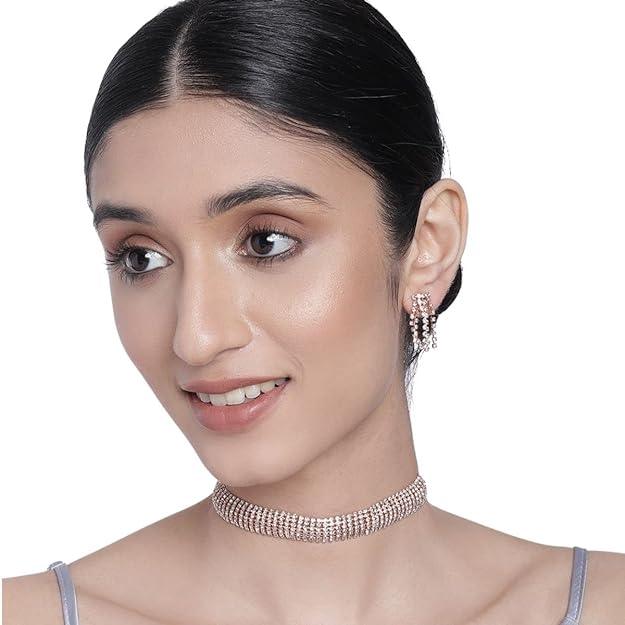 Off-White Rose-Gold Plated AD Studded Handcrafted Jewellery Set - Trendisia