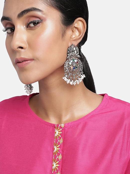 Oxidised Chandbali drop Earrings - Trendisia