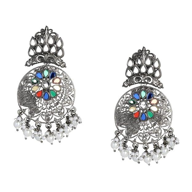 Oxidised Chandbali drop Earrings - Trendisia