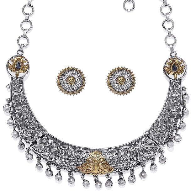 Oxidised German Silver Necklace with Earrings - Trendisia