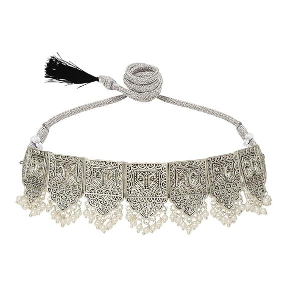 Oxidized Choker Necklace Earrings Set - Trendisia