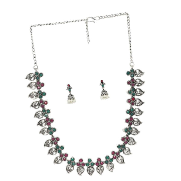 Oxidized Silver-Plated Leaf Design Necklace and Earring Set - Trendisia