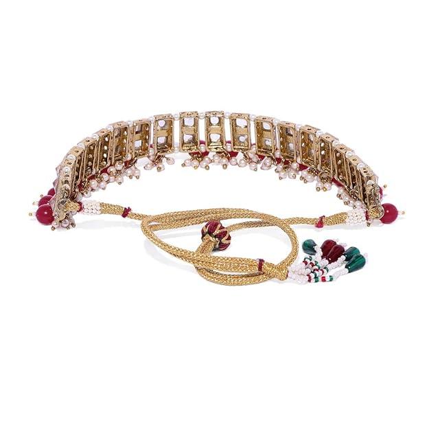 Pink Gold-Toned Beaded Kundan Choker Set - Trendisia