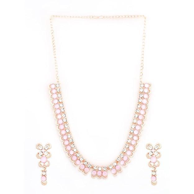 Pink Rose Gold-Plated Artificial Stones Studded Jewellery Set - Trendisia