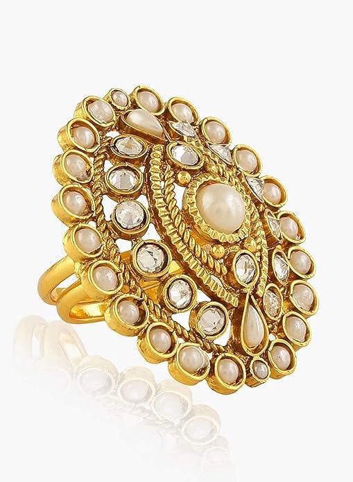 Rajwadi Inspired Gold Finish Adjustable Finger Ring Combo Set of 2 - Trendisia