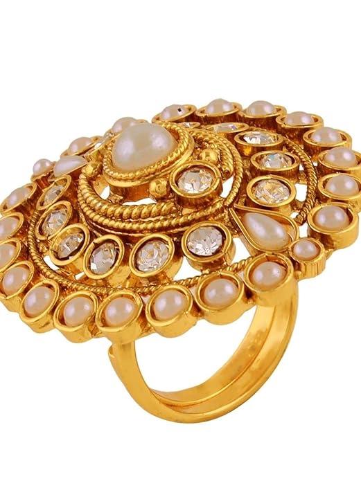 Rajwadi Inspired Gold Finish Adjustable Finger Ring Combo Set of 2 - Trendisia