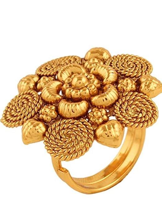 Rajwadi Inspired Gold Finish Adjustable Finger Ring Combo Set of 3 - Trendisia