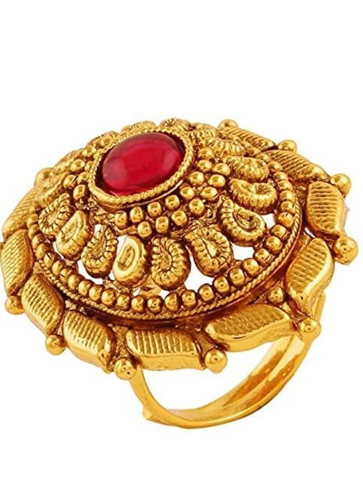 Rajwadi Inspired Gold Finish Adjustable Finger Ring Combo Set of 3 - Trendisia