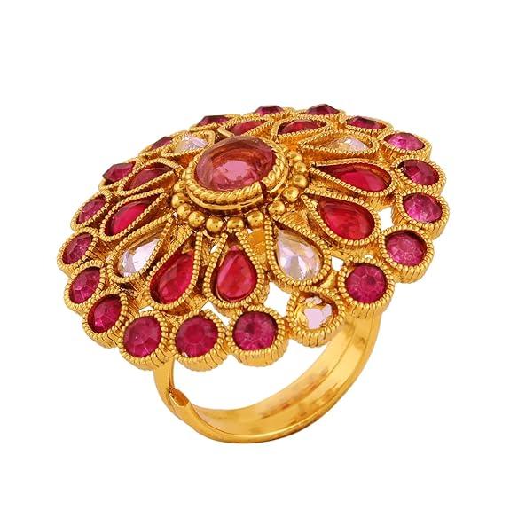 Rajwadi Inspired Pink Stones Finger Ring - Trendisia