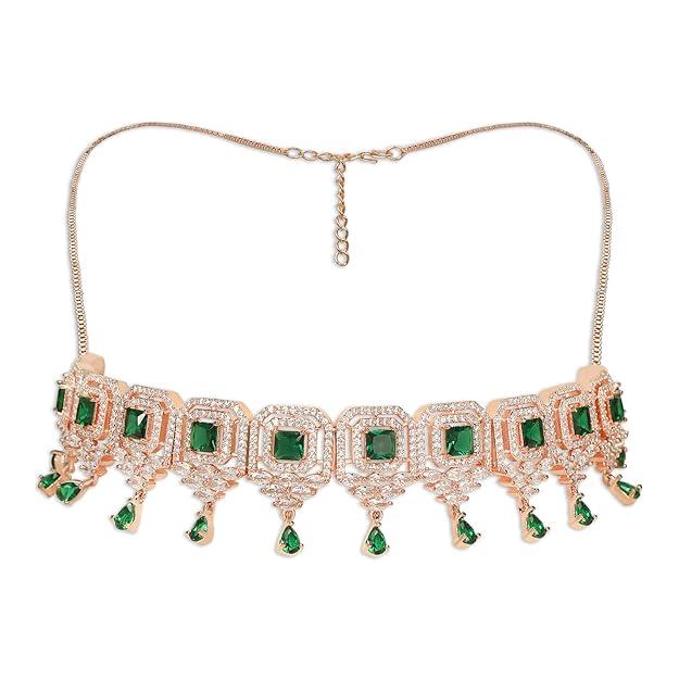 Rose Gold-Plated AD Studded Choker Set - Trendisia