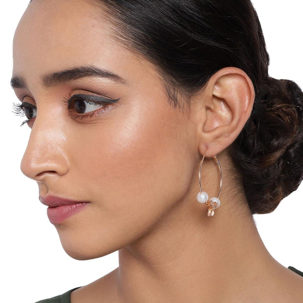 Rose Gold-Plated AD Studded Circular Hoops - Trendisia