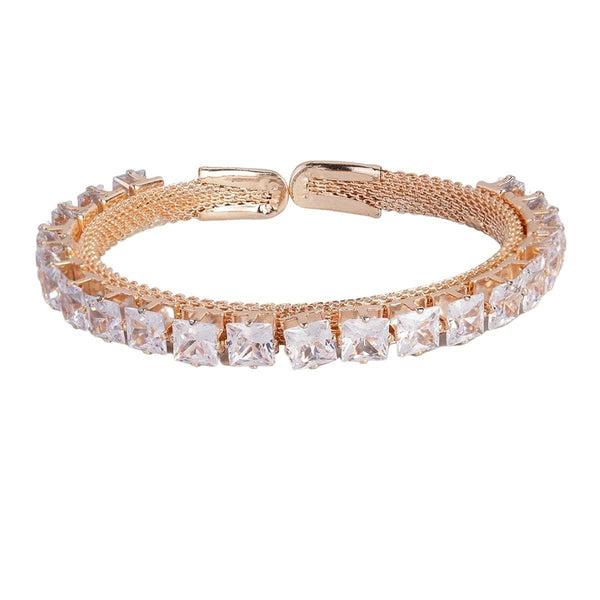 Rose Gold-Plated Bracelet with Square-Cut Stones - Trendisia