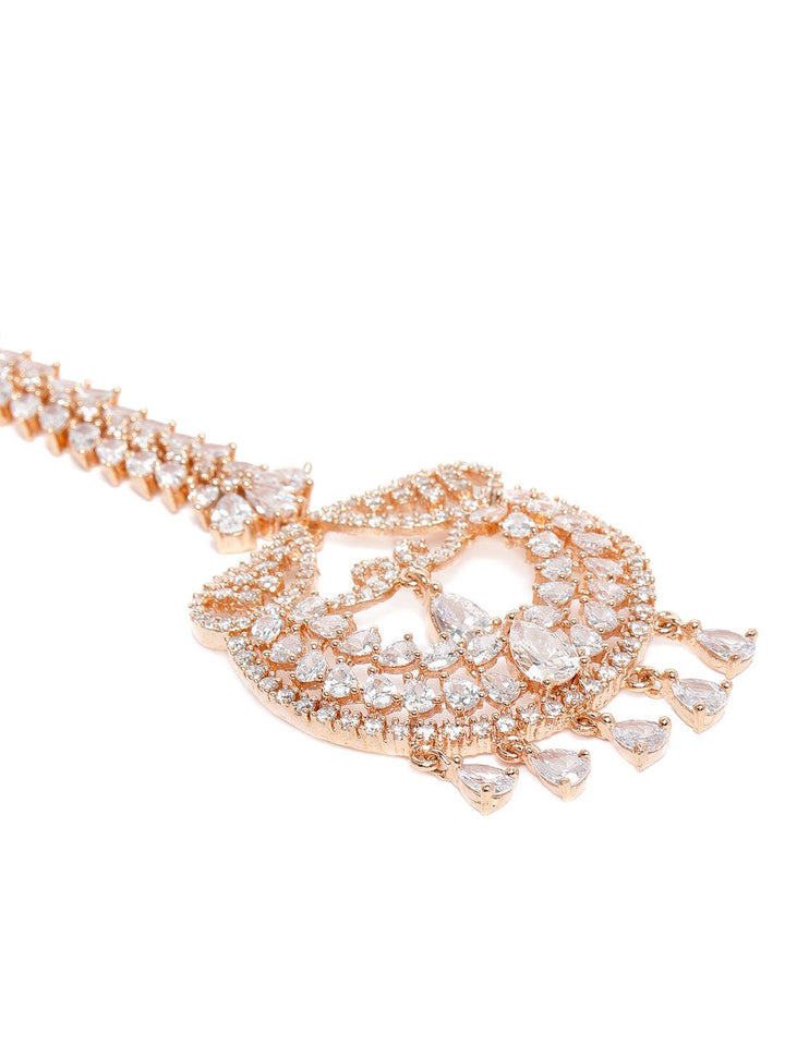 Rose Gold Plated Brass AD Maang Tika - Trendisia