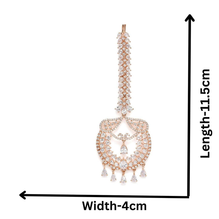 Rose Gold Plated Brass AD Maang Tika - Trendisia