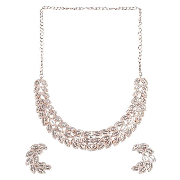 Rose Gold-Plated Leaf Design Necklace and Earring Set - Trendisia