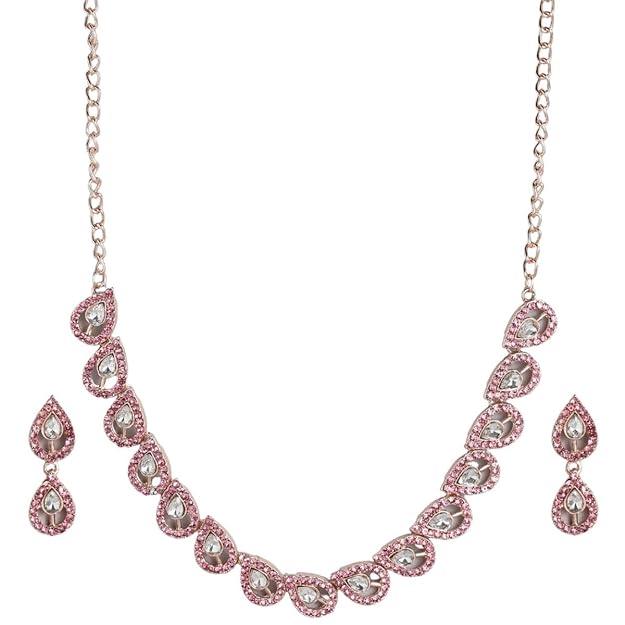 Rose Gold-Plated Pink AD-Studded Jewellery Set - Trendisia