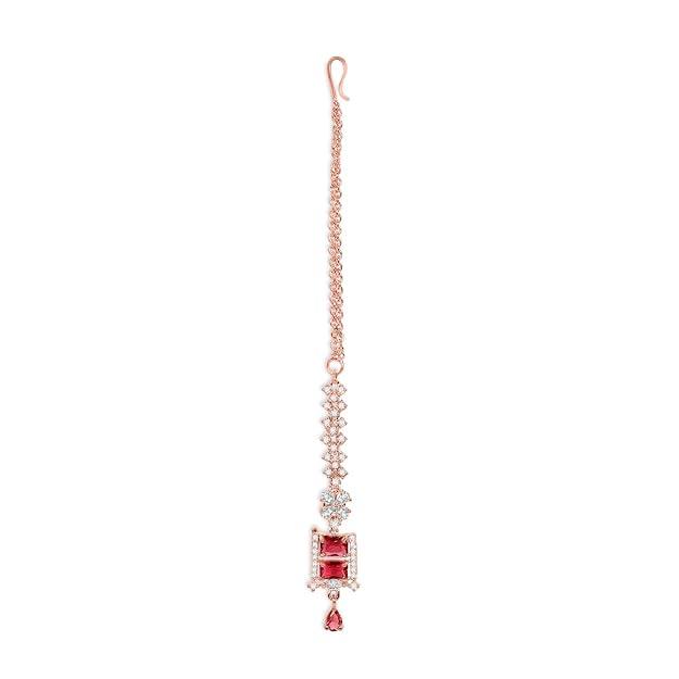 Rose Gold Plated Red American Diamond Studded Necklace Set - Trendisia