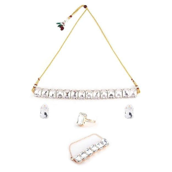 Rose Gold-Plated Studded Choker Jewellery Set - Trendisia