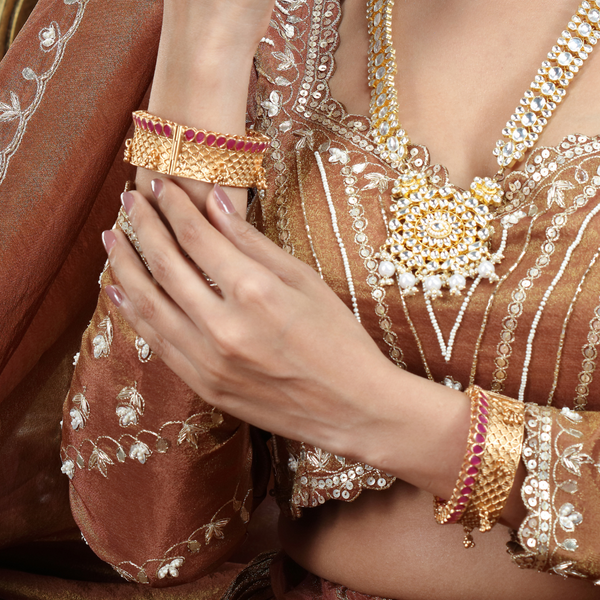 Rajasthani Gold-Plated Ethnic Patla/Kada Bangles – Traditi