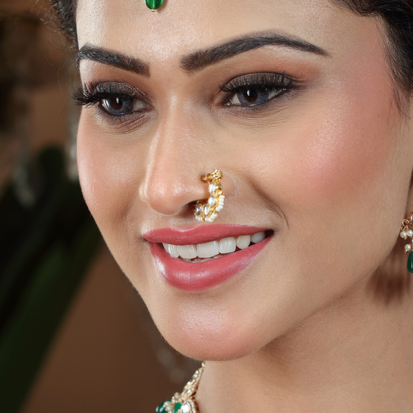 Women Gold-Plated Kundan Nose Ring