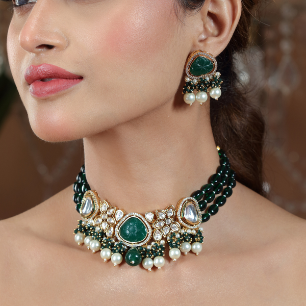 Gold-Plated Beaded Necklace Earrings Set (Copy)