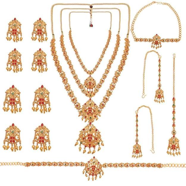 Set Of 18 Gold -Plated Studded Jewellery Set - Trendisia