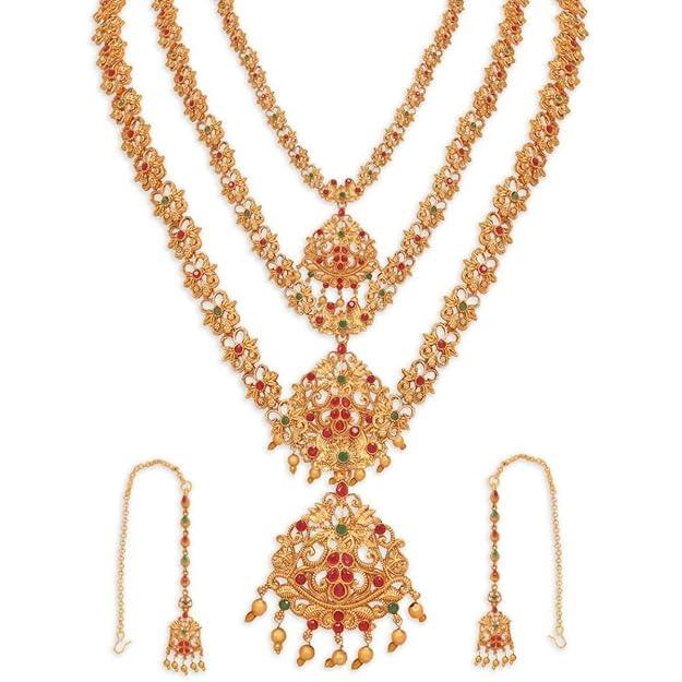 Set Of 18 Gold -Plated Studded Jewellery Set - Trendisia
