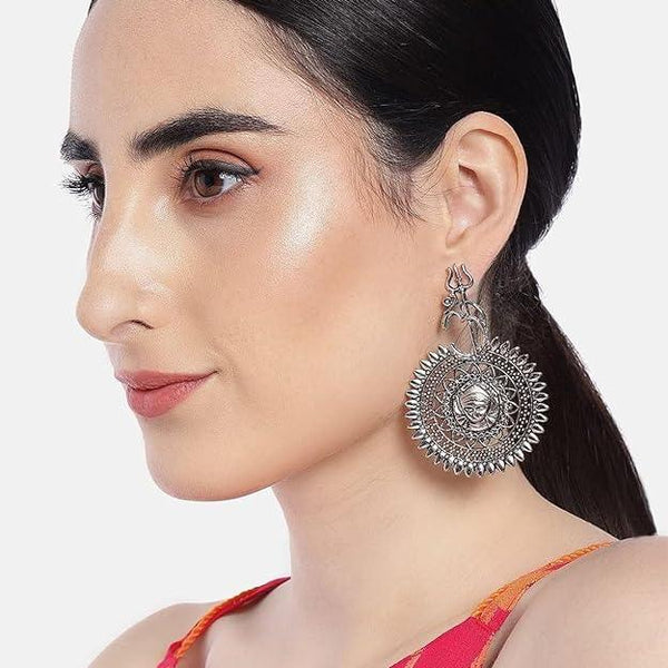 Set Of 2 Silver Plated Oxidised Classic Drop Earrings - Trendisia
