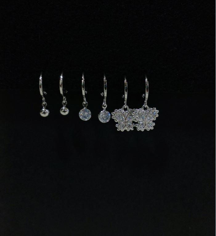 Set Of 3 Gold /Silver /Rosegold Plated CZ Fashion Hoops Earring- HER 3101 - Trendisia