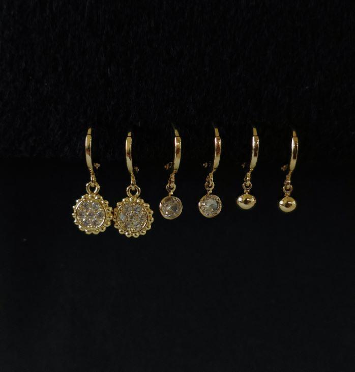 Set Of 3 Gold /Silver /Rosegold Plated CZ Fashion Hoops Earring- HER 3102 - Trendisia